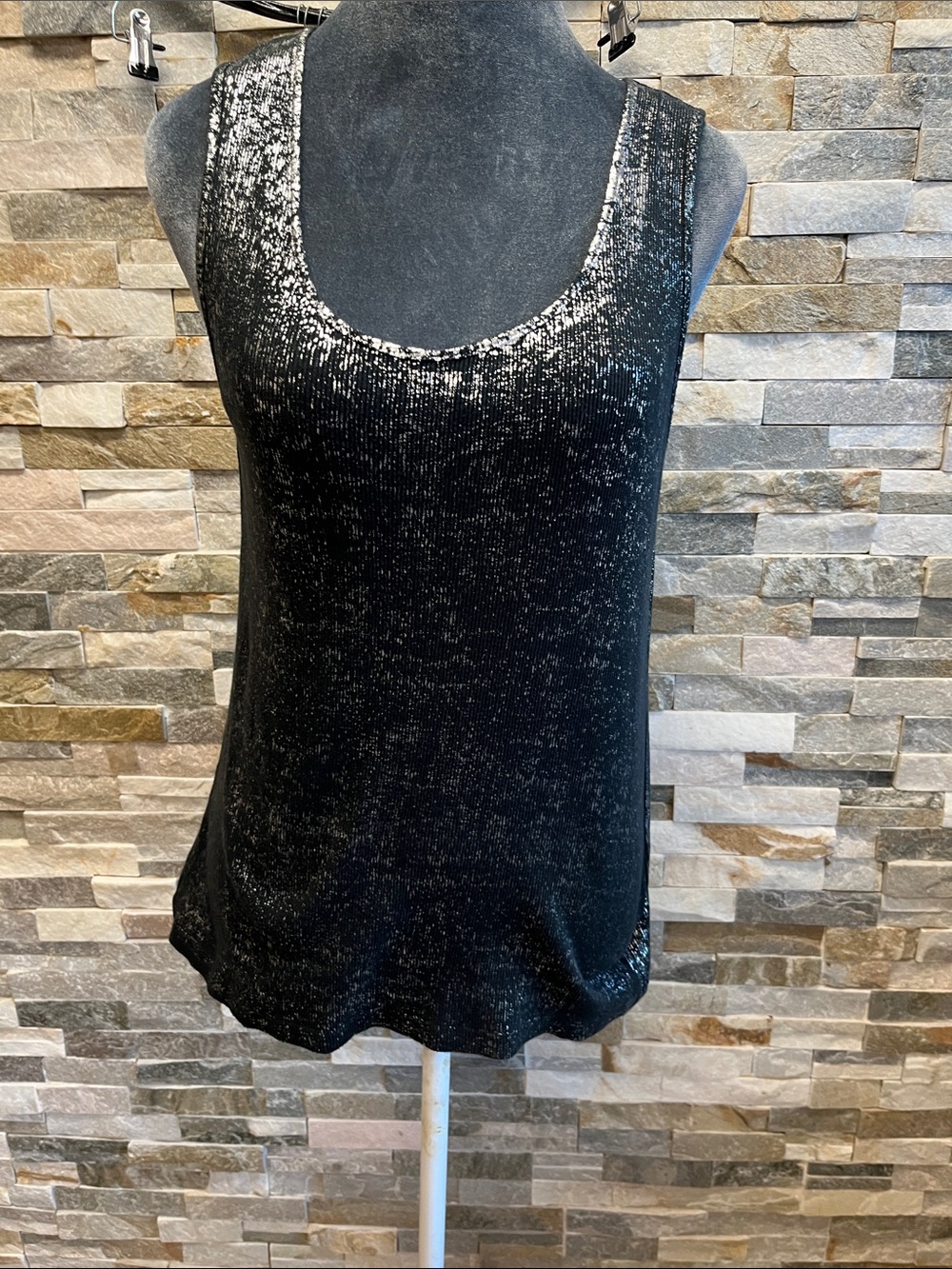 Metro 7 Black Metallic Knit Tank Top